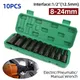 10pcs Impact Socket Set 1/2” Drive Hex Spanner Deep Sockets 8-24mm，Pneumatic Wrench Head Tire