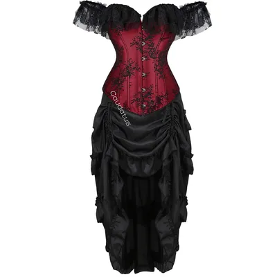 Rotes Korsettkleid Tutu Skrits Set Vollbrust mit Spitzenärmeln Kostümparty Sexy Burlesque Basken Image