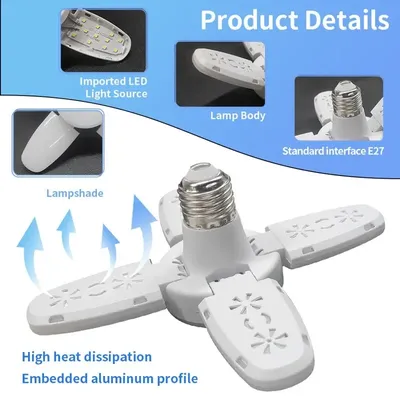 Fan Shape LED Bulb E27 LED Lamp Foldable 220V 110V 40 LEDs Light Bulbs For Home Ceiling Lamp Warehouse Garage Light white light