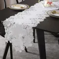White Table Runner Linen Cotton Hollow Table Flag Flower American Embroidery Lace Table Cloth TV