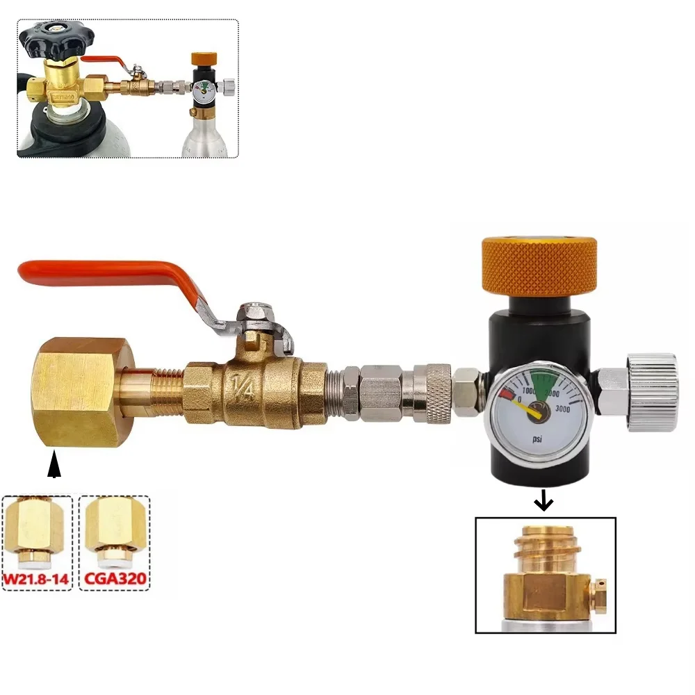 CO2-Zylinder-Nachfülladapter für Sodastream Soda Stream Füllstation mit Kugelhahn, W21,8–14 oder CGA320 auf Tr21–4 Tank Image
