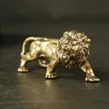 Antique Bronze Male Lion King Statue Small Ornaments Solid Copper Mountain Lions Miniature Figures