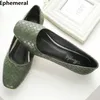 Dame Ballett Wohnungen Weiche Sohle Quadratischen Zehe Schuhe Frauen Low Top Slip-on Atmungsaktive Faulenzer Casual Plus Größe 43-34 grün Weben Tacon