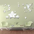 Mirror Wall Sticke Star Moon Acrylic Wall Sticker DIY TV Background Wall Living Room Bedroom