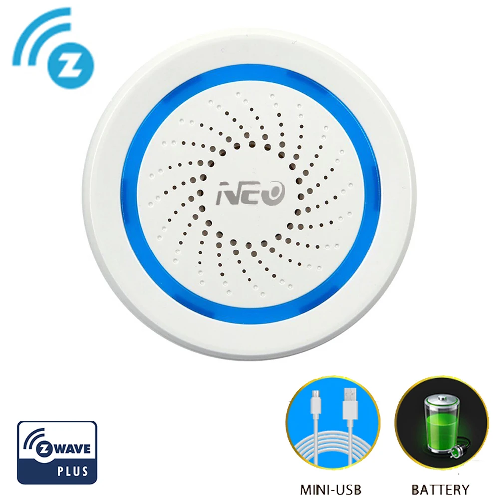 NEO COOLCAM Z-welle Plus Drahtlose Alarm Sirene Home Automation Batterie-Powered EU 868,4 MHz Sound Licht ZWave sirene Alarm Sensor Image