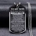 To My Son I Love You Pendant Necklace Stainless Steel Dog Tag Letters Chain Necklaces Gift Jewelry