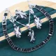 Geometrische Schwarz Weiß Zirkon 925 Silber Schmuck Sets Für Frauen Armband Ohrringe Halskette