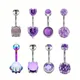 Purple Belly Button Rings Pack 10mm Surgical Steel 14G Belly Navel Rings Heart Zircon Crystal