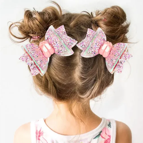2pcs/lot 3 “rosa Glitzer bogen Haars pangen für Mädchen zurück zur Schule Haarschmuck Tanz party