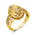 Yellow Gold Citrine Ring For Women 10*14mm Oval Cut Stone Art Deco Luck Birthstone Jewelry Trending