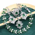 Green Emerald 925 Sterling Silver Jewelry set for Women Wedding Party Bracelet Earrings Necklace