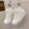 Maogu Frauen Herbst neue Mode dicke Plattform Freizeit Sports chuh weiße Turnschuhe atmungsaktive lässige High-Top-Canvas-Schuhe 40