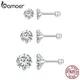 BAMOER 925 Sterling Silver White Zircon Stud Earrings Exquisite Plated Platinum Ear Buckles for