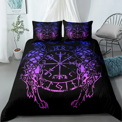 Vigvisir Viking Art Constellation Bettwäsche-Set, EU-Einzelbett, Doppelbett, King-Size-Bett, US-Einzelbett, komplettes Queen-Size-Bett, ethnisches Bettwäsche-Set