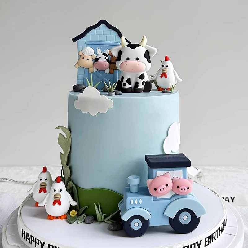 Bauernhof Tier Kuchen Topper Cartoon Kuh für Ein Jahr Alt Baby Geburtstag Party Kuchen Dekorationen Baby Dusche Dekor Junge Mädchen Nette Geschenke Image