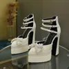 Marke Hand Intarsien Perle/Strass High Heel Sandalen Hochzeit Braut Party Wasser Plattform Bogen Sandalen Große 42, Sexy frauen Schuhe