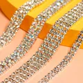 1 Yard Silver Gold AB Rhinestone Chain Tape Sew on Trim Crystal Decoration DIY Belt Garment Strass