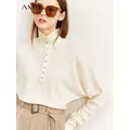 AMII Minimalism 100% Woolen Sweater Women Autumn 2022 Loose Commuter Batwing Sleeve High Collar