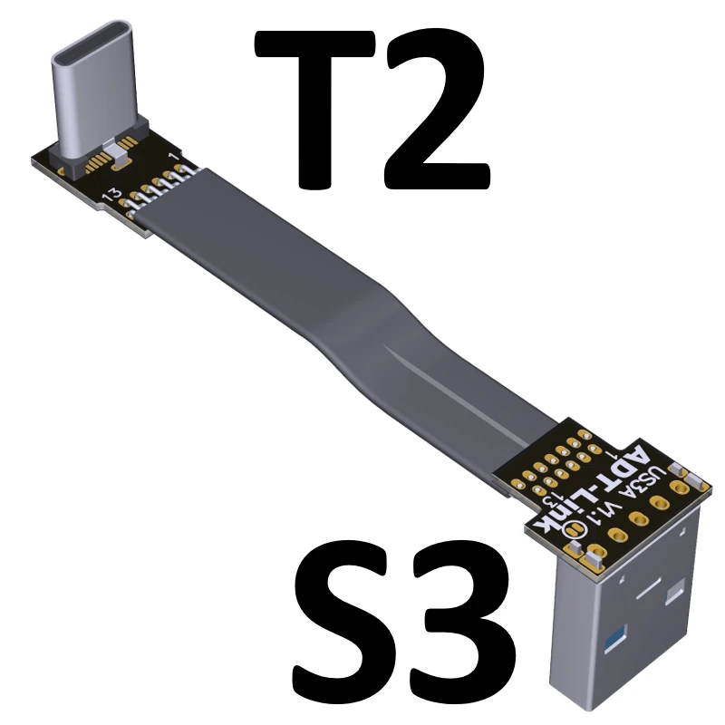 USB-Typ-C-Flachbandkabel, flaches EMI-Abschirmungs-FPC-Kabel, USB 3.0, Typ C, 90-Grad-Winkel, Stecker nach oben und unten, 5 cm–3 m, USB 3.1 Image