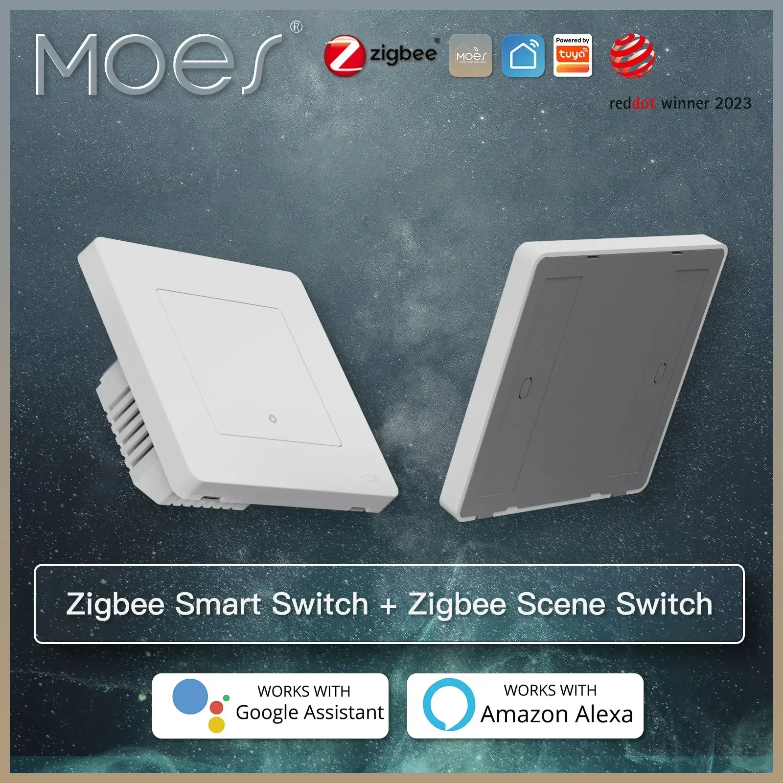 MOES New Star Ring Tuya Smart ZigBee3.0 Druckschalter/Szenenschalter Smart Life APP Fernbedienung Funktioniert mit Alexa Google Image