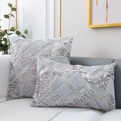 Kissen Abdeckung Luxus Pailletten Bestickt Pelz Kissen Abdeckung Dekorative Kissen für Wohnzimmer Image