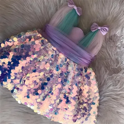 Pailletten Mädchen Prinzessin Kleider bunte A-Linie geschwollene Erstkommunion Kleider Hochzeit Image