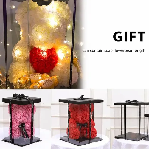 Hot Transparent Leere Geschenk Box für Künstliche Teddybär Rose Blume Geschenke Box Frauen Plüsch
