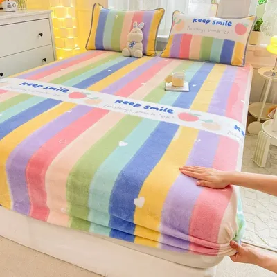 Polyester Elastic Fitted Sheet Queen Double Size Bed Sheet Velvet Soft Flannel Warm Mattress Cover King Full Twin Size Winter