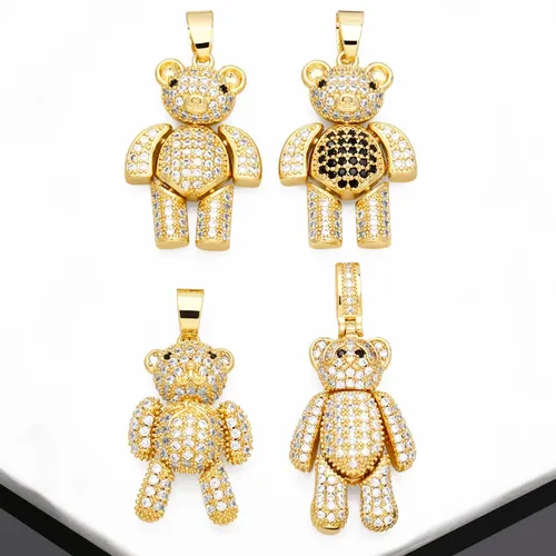 Ocesrio trend ige große Kristall bewegliche Teddybär Anhänger für Halskette Kupfer vergoldet Schmuck