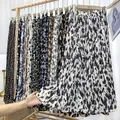 Croysier Fashion Elegant Vintage Leopard Print Pleated Skirt Elastic High Waist Long Skirts For