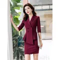 Red Skirt Suit 2 Pieces Set Fashion Business Women Suit Office Ladies Work Wear Uniform Interview