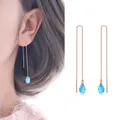 Simple Colorful Crystal Ear Line Drop Chain Earring For Women Rose White Gold Color Top Quality