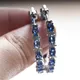 Women Sapphire Gemstone Drop Earring Silver 925 Jewerly With Oval Shape Blue Color Zircon Female