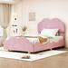 Twin Size Platform Bed w/ Cloud Shaped Bed Board Upholstered Bed, Light Pink