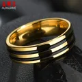 Auxauxme Einfache Schwarz Doppel-Linie Glasur Ringe Gold Farbe Titan stahl Für Männer Frauen Schmuck