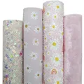 Sequins Chunky Glitter Leather Daisy Flowers Printed Glitter Synthetic Leather Crushed Velvet Sheets