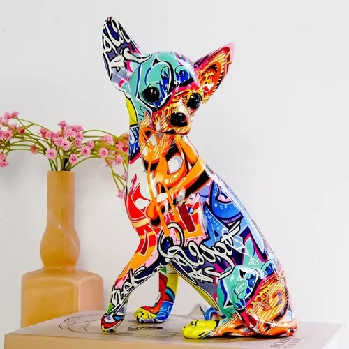 Chihuahua Statue Innen dekor Graffiti Farbe Chihuahua mehrfarbige Hundes tatue Wohnkultur Chihuahua