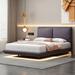 Stylish Platform Bed Frame w/ USB Port and Socket, Velvet Upholstered Bed with Sensor Light and 2 Large Backrests