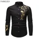 Stilvolle Gold Blume Print Schwarz Hemd Männer 2023 Frühjahr Neue Slim Fit Langarm Herren Shirts