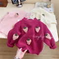 Korean Childrens Clothing 2023 Winter Girls Fashion 3D Round Neck Knitted Sweater Loose and