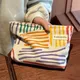 Women Travel Cosmetic Bag Fashion Corduroy Clash Color Striped Makeup Pouch Beauty Storage Cases