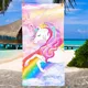 Rainbow Unicorn Beach Towel Microfiber Bath Towel With Hood for Kids Adult Cartoon Wearable Beach