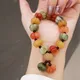 Ruifan 12mm Natural Golden Silk Jade Garnet Multicolor Pumpkin Beads Beaded Strand Bracelets for