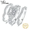 JewelryPalace 3Pcs 925 Sterling Silver Halo Wedding Engagement Ring Set for Women 2.9ct Princess Cut