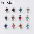 Fnixtar 60Pcs/Lot Stainless Steel Birthstone Charms 6.5mm Rhinestones Month Birthstone Charms For