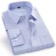 High Quality Men Dress Casual Plaid Stripe Long Sleeved Shirt Male Regular Fit Blue Purple 4XL 5XL