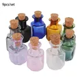 9pcs Cute Rectangle Mini Glass Bottles with Cork Stopper Tiny Decorative Wishing Jars Small