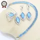 Blue Fire Opal Earrings Necklace Pendant Ring Silver 925 Wedding Jewelry Set for Women Light Blue