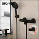 Monite Wall Mounted Thermostatic Mixer Taps Matte Black Shower Faucet Set Exposed Bathtub Basin Sink