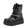 Modische große Größe 40, schwarze Gothic-Motorradstiefel, Reißverschluss, hoher Absatz, Punk-Nieten,
